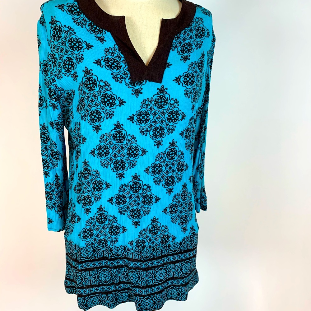 Sag Harbor Turquoise and Brown Blouse